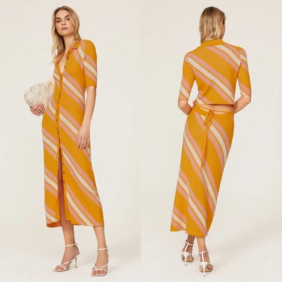 10 Crosby Derek Lam Aurelia Shirtdress Open Back Striped Orange Pink White L - Picture 4 of 10